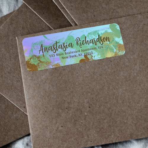 Artistic Abstract Green Gold Glitter Brushstrokes  Label