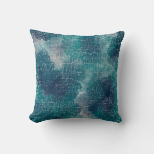 Artistic Abstract Grunge, Navy, Teal, Turquoise Throw Pillow