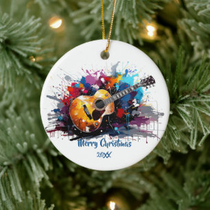 Artistic Abstract Guitar Music Lover's Art Ceramic Ornament