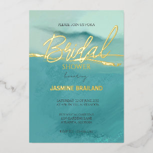 Artistic Abstract Landscape Bridal Shower Gold Foil Invitation