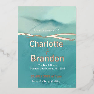 Artistic Abstract Landscape Green Fields Wedding Foil Invitation