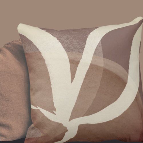 Artistic Abstract Leaf Design  Cream  Brown Throw Pillow