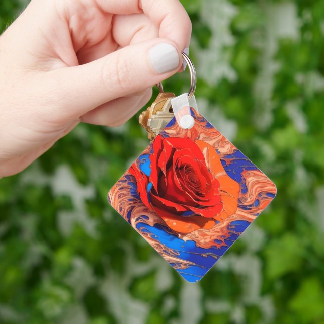 Artistic Abstract Marbled Rose  Keychain (Hand)