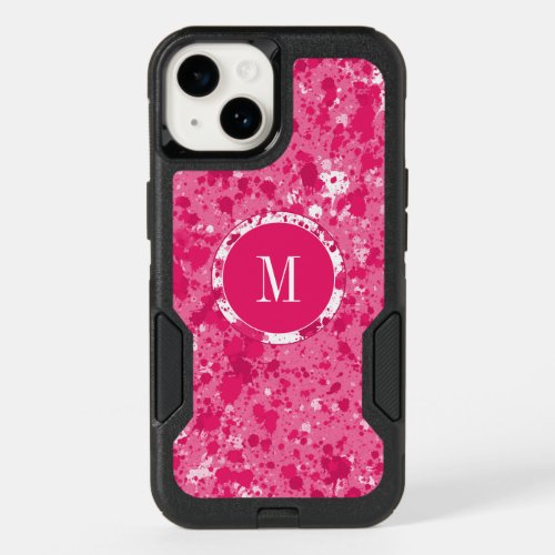 Artistic Abstract Pink Paint Splatters Monogram OtterBox iPhone 14 Case