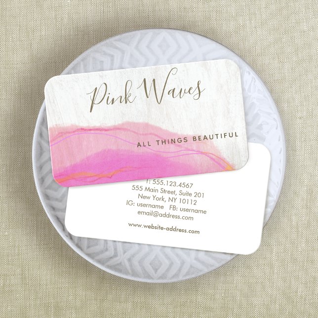 Artistic Abstract Pink Watercolor Wood  Business C Business Card (Creator Uploaded)