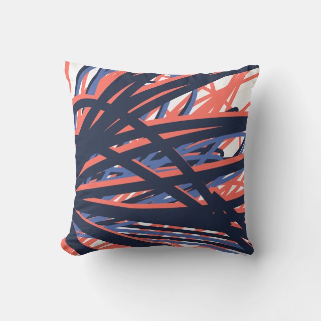 Artistic Abstract Reversible Navy Coral Throw Pillow (Front)