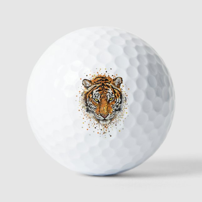 Artistic Abstract Splatter Tiger Face Wildlife Golf Balls (Front)