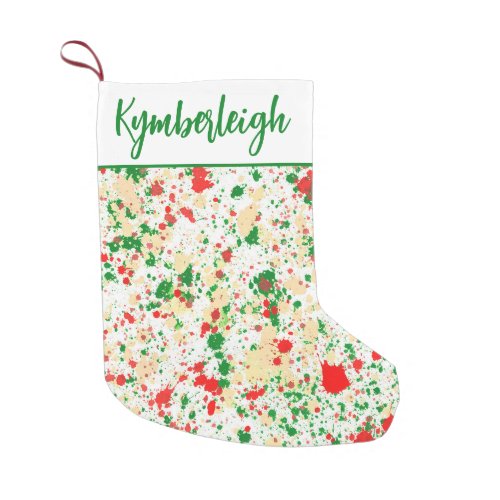 Artistic Abstract Watercolor Paint Splashes Name Small Christmas Stocking