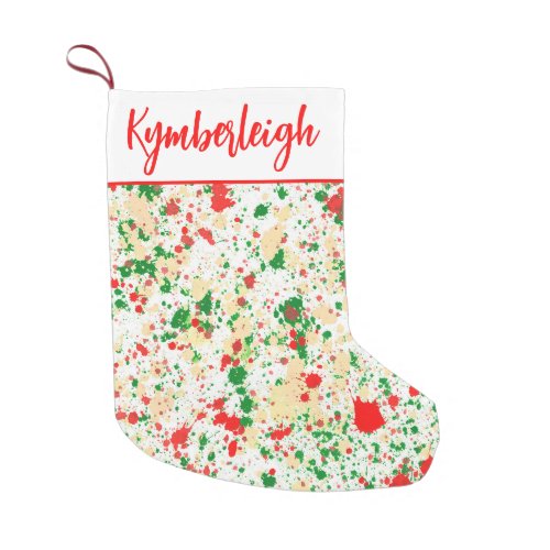 Artistic Abstract Watercolor Paint Splatters Name  Small Christmas Stocking