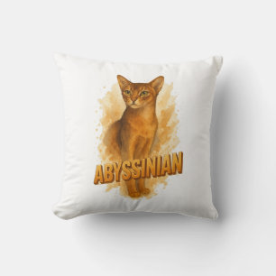 Artistic Abyssinian Cat Illustration Watercolor Throw Pillow