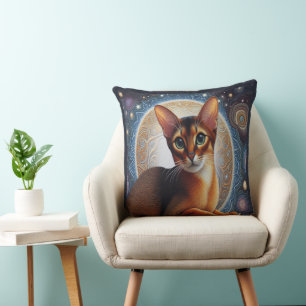 Artistic Abyssinian Cat,  Modern Abyssinian Kitten Throw Pillow