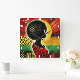 Artistic African-Inspired Design Vibrant Patterns Square Wall Clock