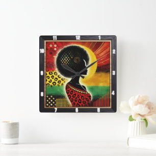 Artistic African-Inspired Design Vibrant Patterns Square Wall Clock