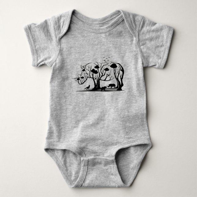 Artistic African Rhino Tree Art Wild Nature Baby Bodysuit (Front)