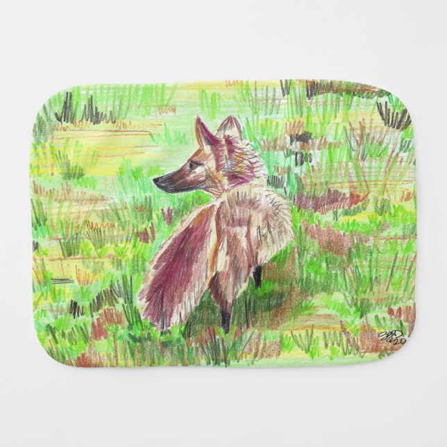 Artistic Alaskan Red Fox in Tall Grass Burp Cloth (Front Horizontal)