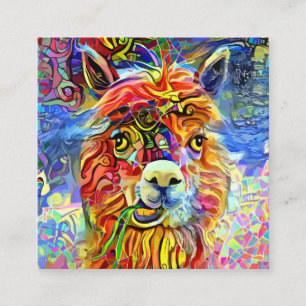 Artistic Alpaca Farm Animal Portrait Template   Square Business Card