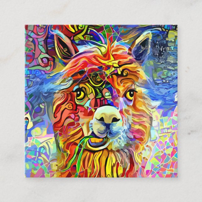 Artistic Alpaca Farm Animal Portrait Template   Square Business Card (Front)