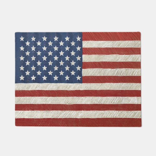 Artistic American Flag _ Hand Sketched Art Doormat