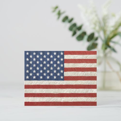 Artistic American Flag _ Hand Sketched Art Postcard