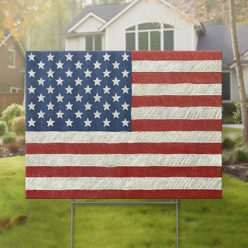 Artistic American Flag _ Hand Sketched Art Sign