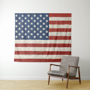 Bass Fishing Fish American Flag Patriotic Fishing Tapestry