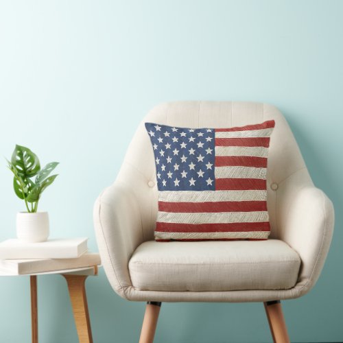 Artistic American Flag _ Hand Sketched Art Throw Pillow