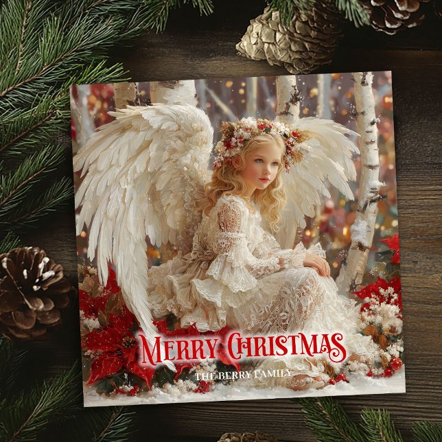 Artistic angelic angel red gold festive magical  holiday card (Artistic angelic angel red gold festive magical card)
