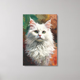 Artistic Angora Cat Portrait Vibrant Oil Painting Canvas Print