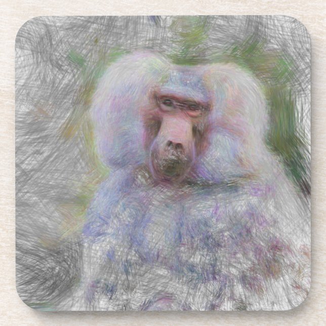 artistic animal baboon beverage coaster (Front)