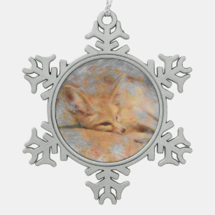 Artistic Animal Fennec Snowflake Pewter Christmas Ornament