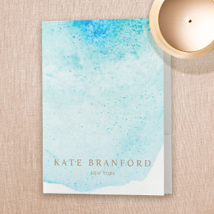 Artistic Aqua Blue Watercolor Large Floral Art Pocket Folder