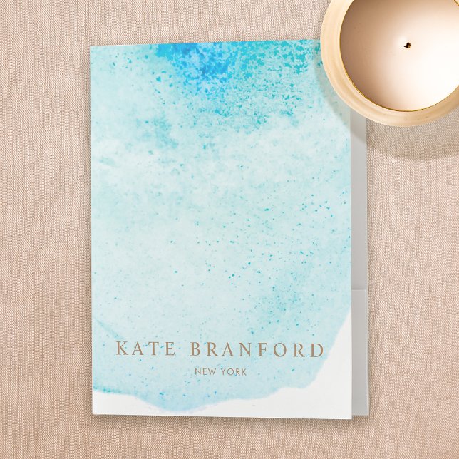Artistic Aqua Blue Watercolor Large Floral Art Pocket Folder (Creator Uploaded)