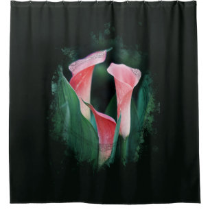 *~* Artistic AR12 Floral Calla Lily Coral Green Shower Curtain