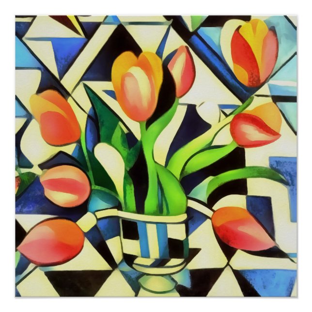 Artistic Art Deco Style Tulips Poster (Front)