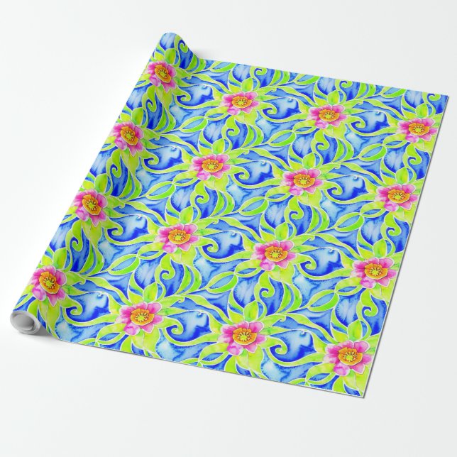 Artistic Art Nouveau Boho Floral Wrapping Paper (Unrolled)