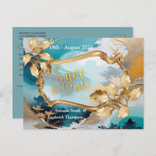 Artistic Asian Oriental Waves  Sceneries Announcement Postcard