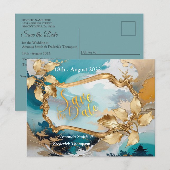 Artistic Asian Oriental Waves & Sceneries Announcement Postcard (Front/Back)