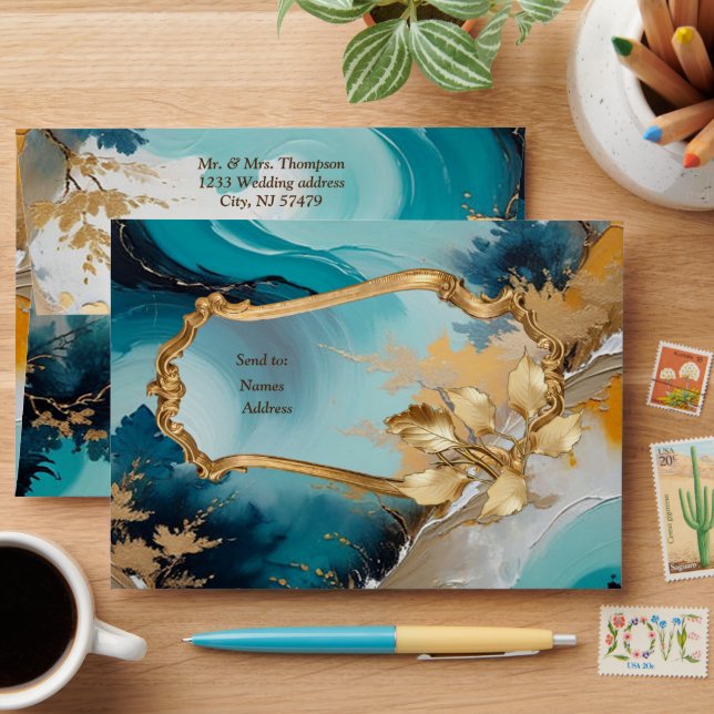 Artistic Asian Oriental Waves & Sceneries Envelope (Desk)