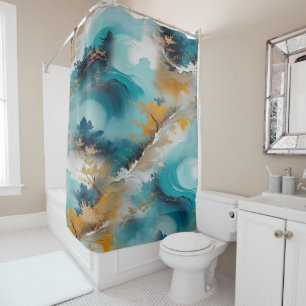 Artistic Asian Oriental Waves & Sceneries Shower Curtain