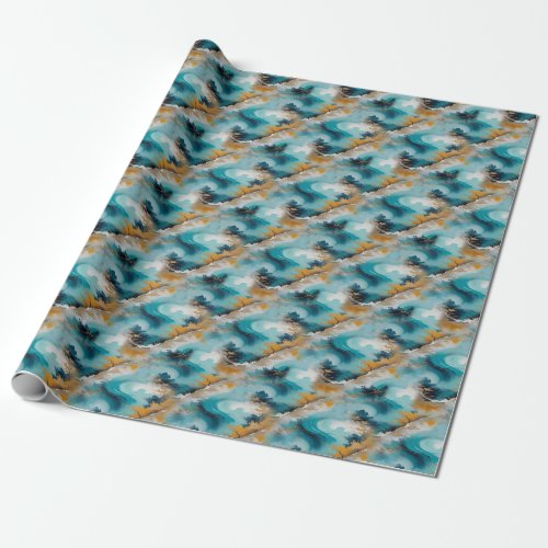 Artistic Asian Oriental Waves  Sceneries Wrapping Paper