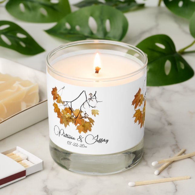 Artistic Autumn Fall Leaves Wedding Scented Candle (Lit)