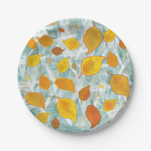 Artistic autumn leaves pattern paper plates