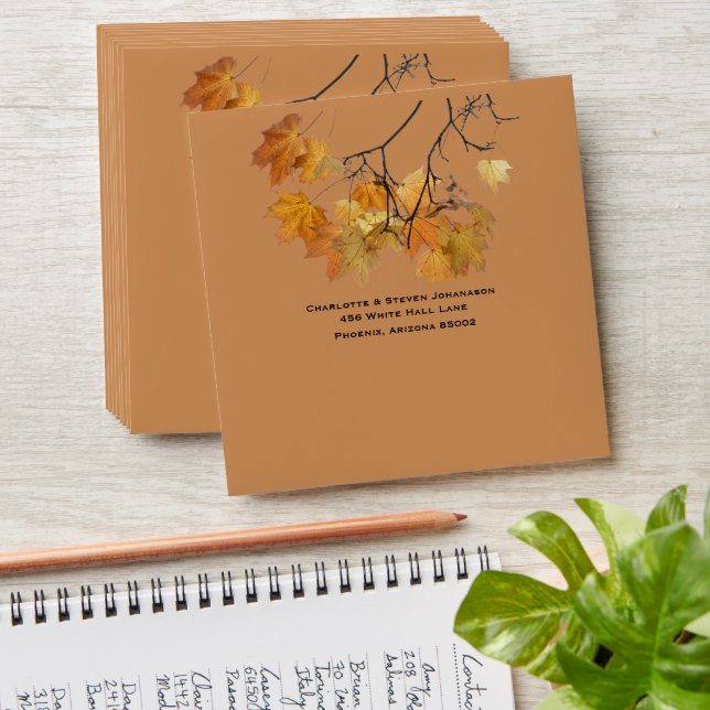 Artistic Autumn Leaves Wedding Envelope (Stacked)