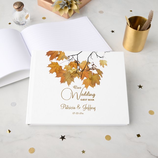 Artistic Autumn Leaves Wedding Guest Book (Front Open)