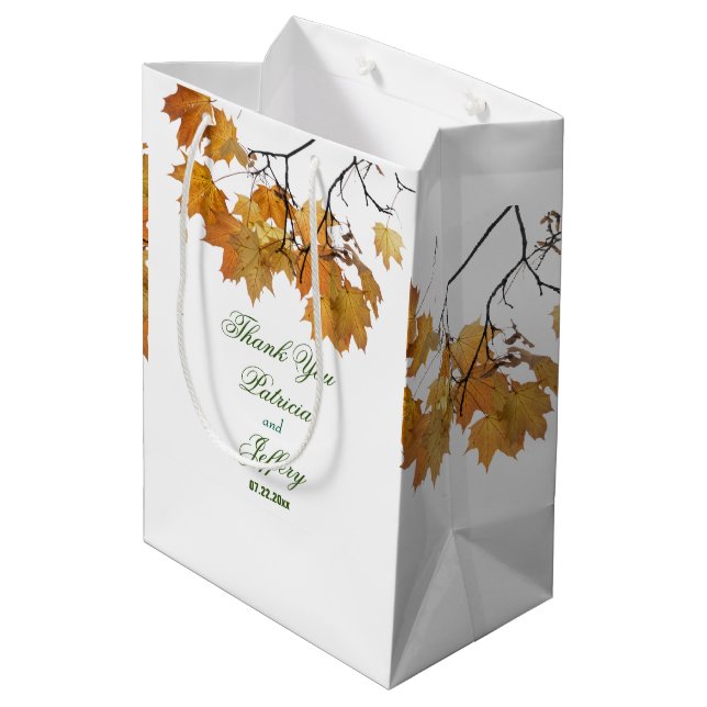 Artistic Autumn Leaves Wedding Medium Gift Bag (Back Angled)