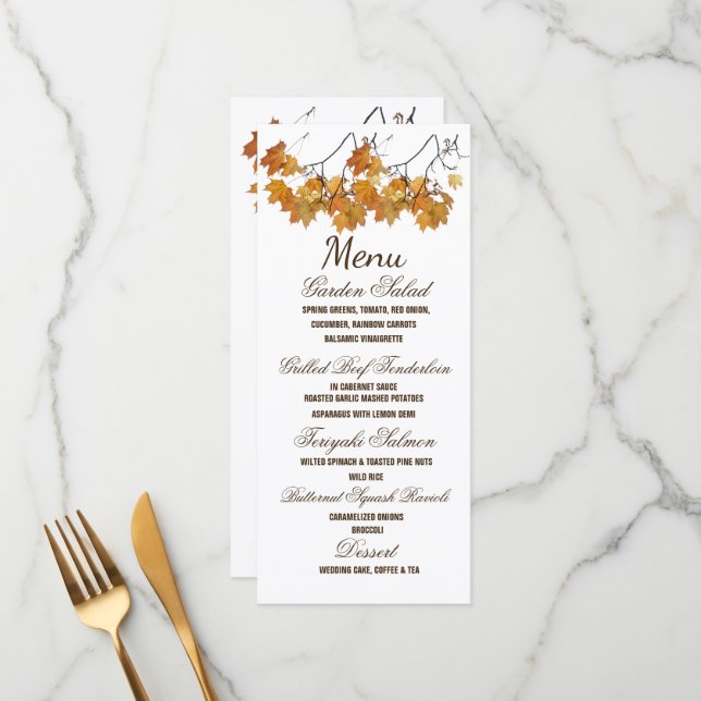 Artistic Autumn Leaves Wedding Menu (Front/Back In Situ)