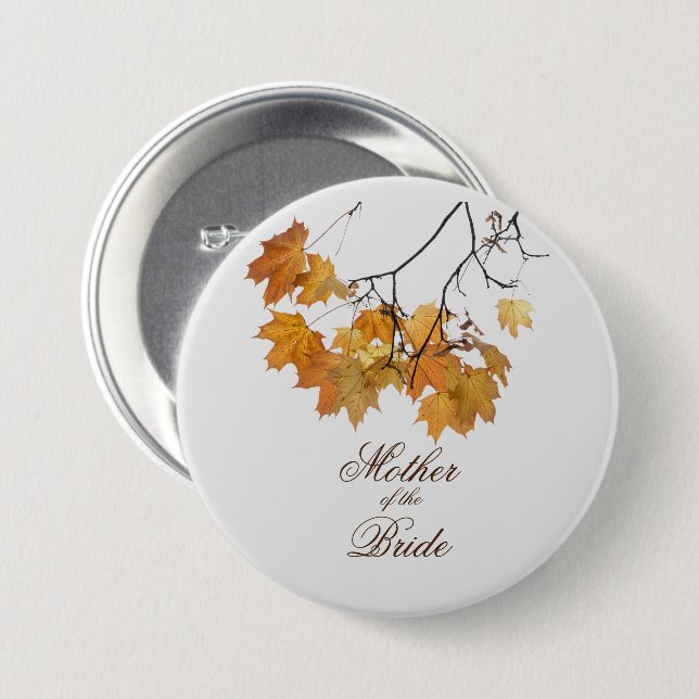 Artistic Autumn Leaves Wedding Mother of the Bride Button (Front & Back)