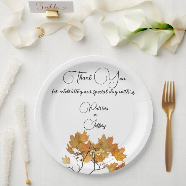 Artistic Autumn Leaves Wedding  Paper Plates (Wedding)