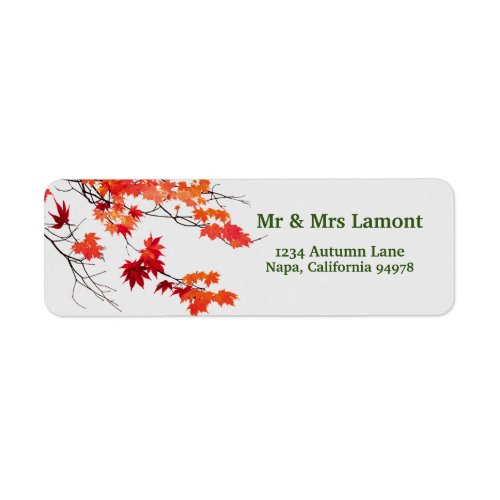 Artistic Autumn Leaves Wedding Return Address Labe Label