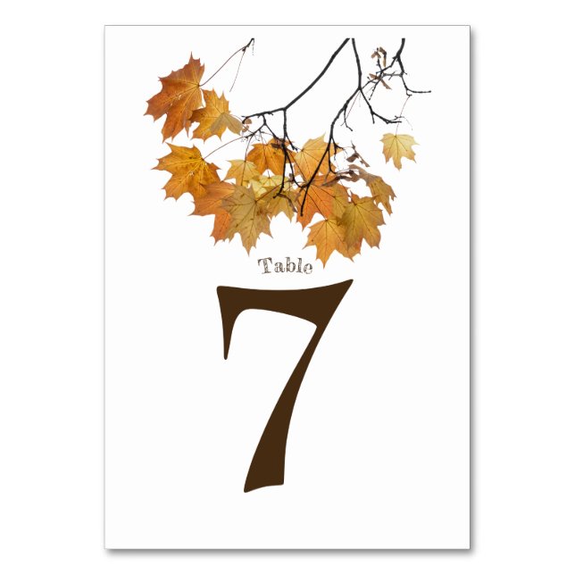 Artistic Autumn Leaves Wedding Table Number (Front)